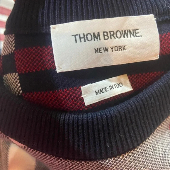 Thom Browne Plaid Kite Sweater 100% Cotton Sz OS Navy/Red - Picture 9 of 10